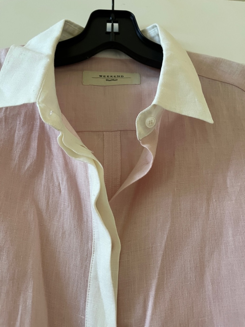 MaxMara Weekend women linen Light Pink Button-Down Shirt with White Collar - Picture 2 of 11